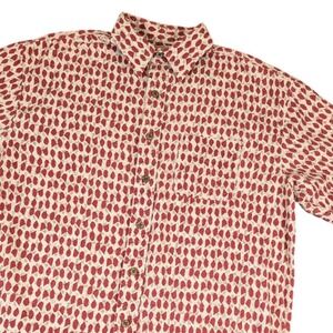 NorthCrest Mens Red 100% Silk Abstract AOP Print Short Sleeve Button Down Shirt